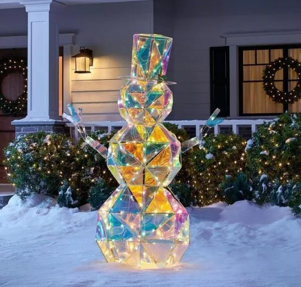 WAYFAIR Christmas-Christmas Sparkle Modern Angular Large Snowman Iridescent In White