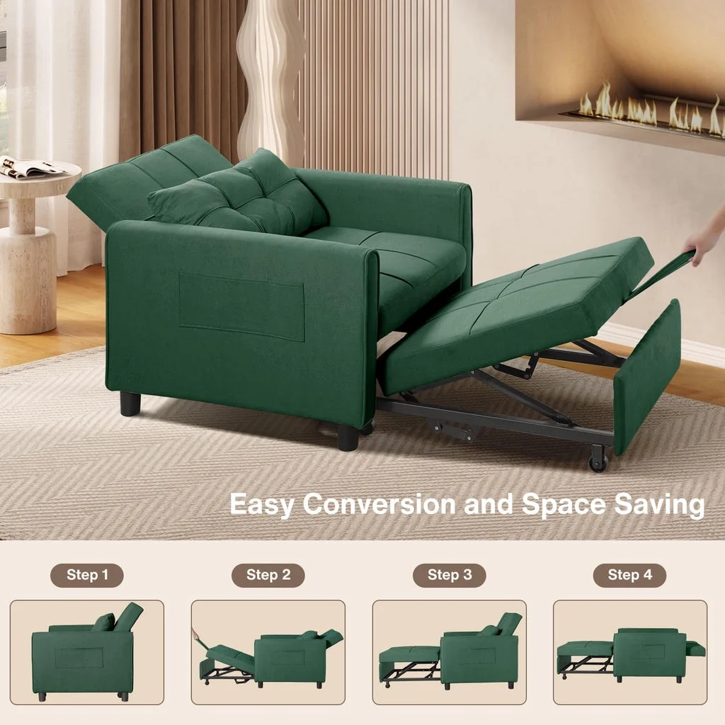 Convertible Sleeper Chair, Aiho 3-in-1 Convertible Sofa Bed Recliner Chair with Pull Out Couch - Dark Gray - Image 31