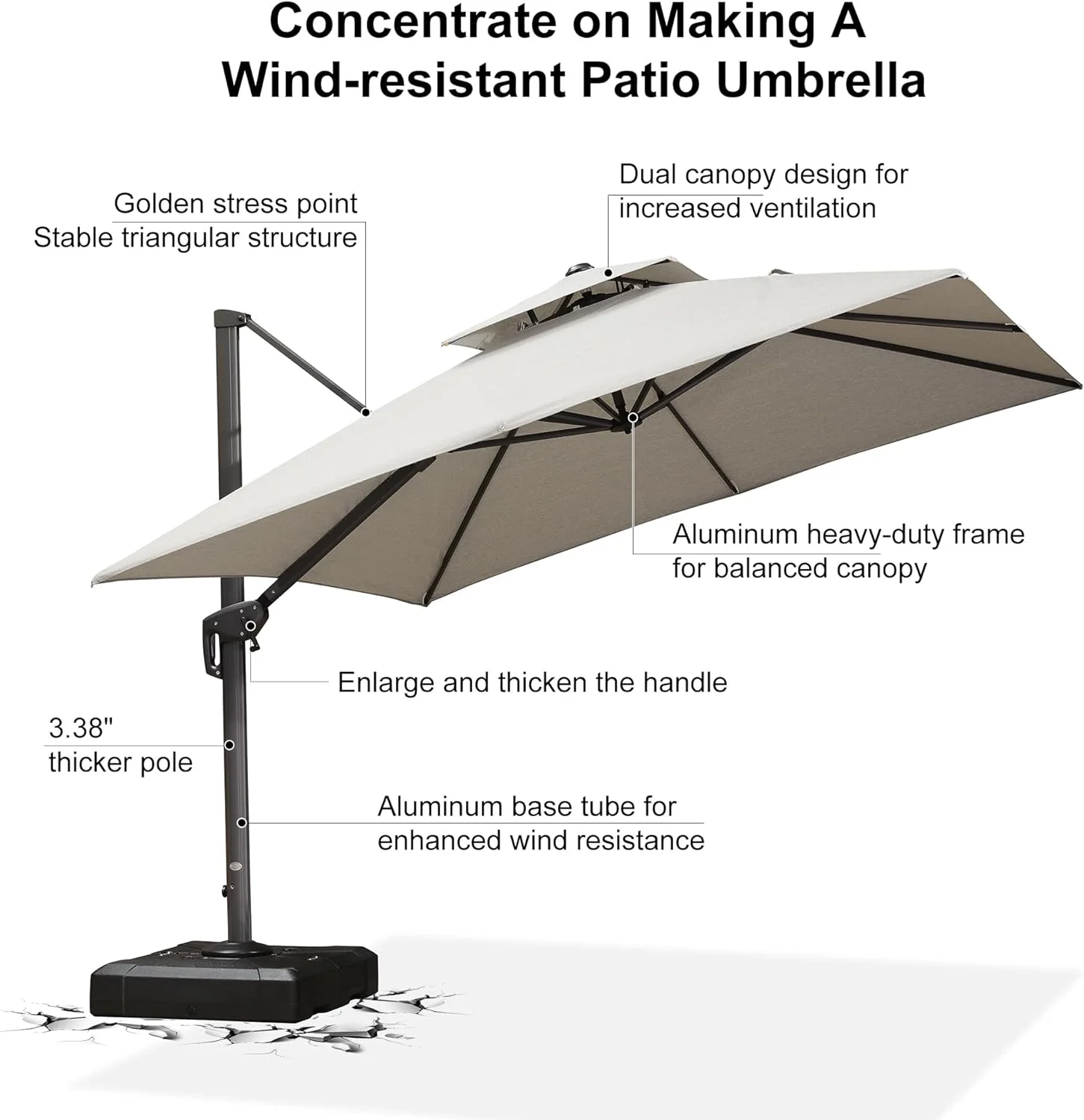 PURPLE LEAF Outdoor Cantilever Umbrella 10' X 13' Rectangle Umbrella Large Patio Umbrella Windproof Heavy Duty Hanging Offset Umbrella for Garden Outdoor Pool, Dark Grey - Image 45