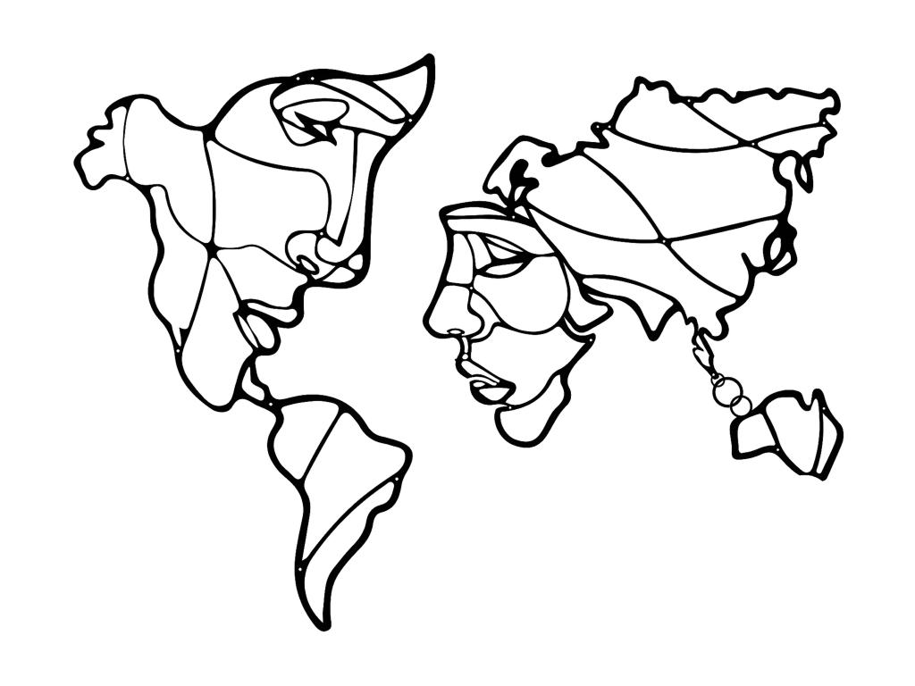 Decoración de Metal Mapa del Mundo 9, Negro, 28x1,5x45 cm, Hogarlujo