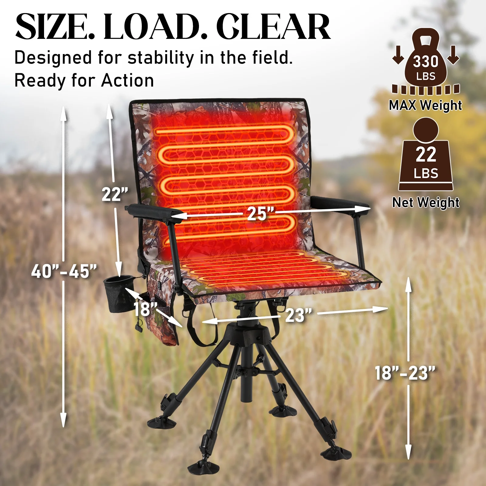 Danrelax 360- Silent Camo Hunting Blind Chair, Armrests, Side Pouch, Telescopic Legs - Image 58