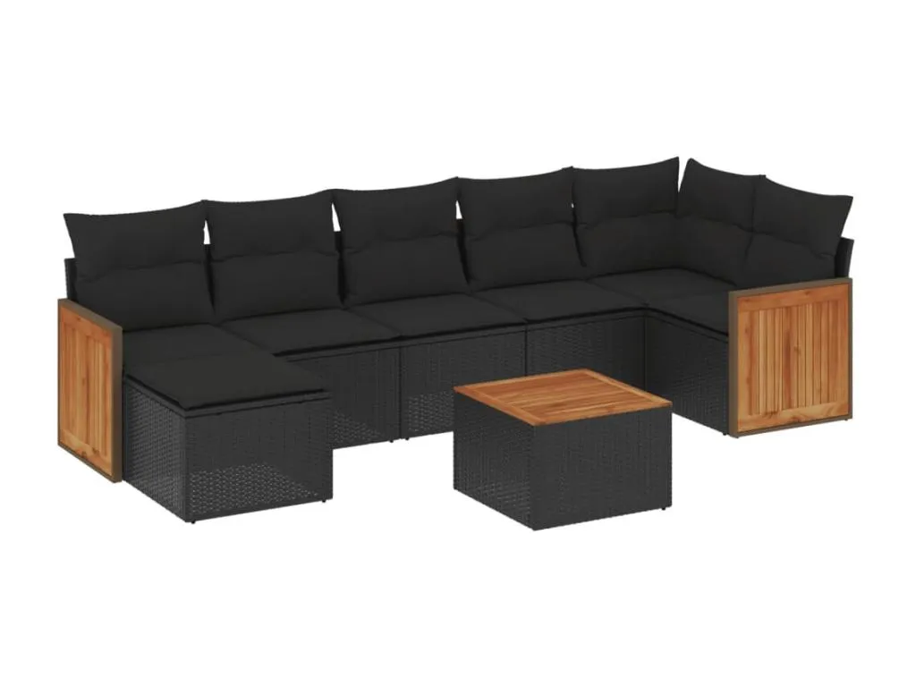 Hogarmini Set de sofás de jardín 8 piezas y cojines ratán sintético negro ozin88297