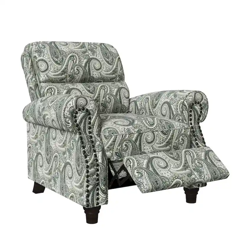 Push Back Recliner Chair with Padded Cushion and Solid Wood Legs