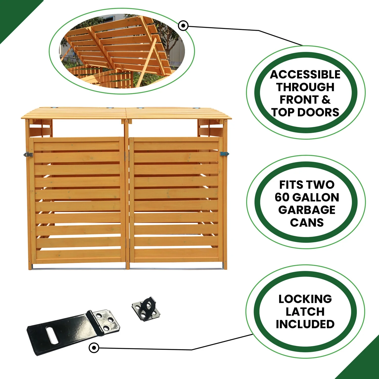 Hanover Outdoor 4.9 ft. x 4 ft. Wooden Trash Bin and Recyclables Storage Shed - HANWS0103-NAT - Image 3