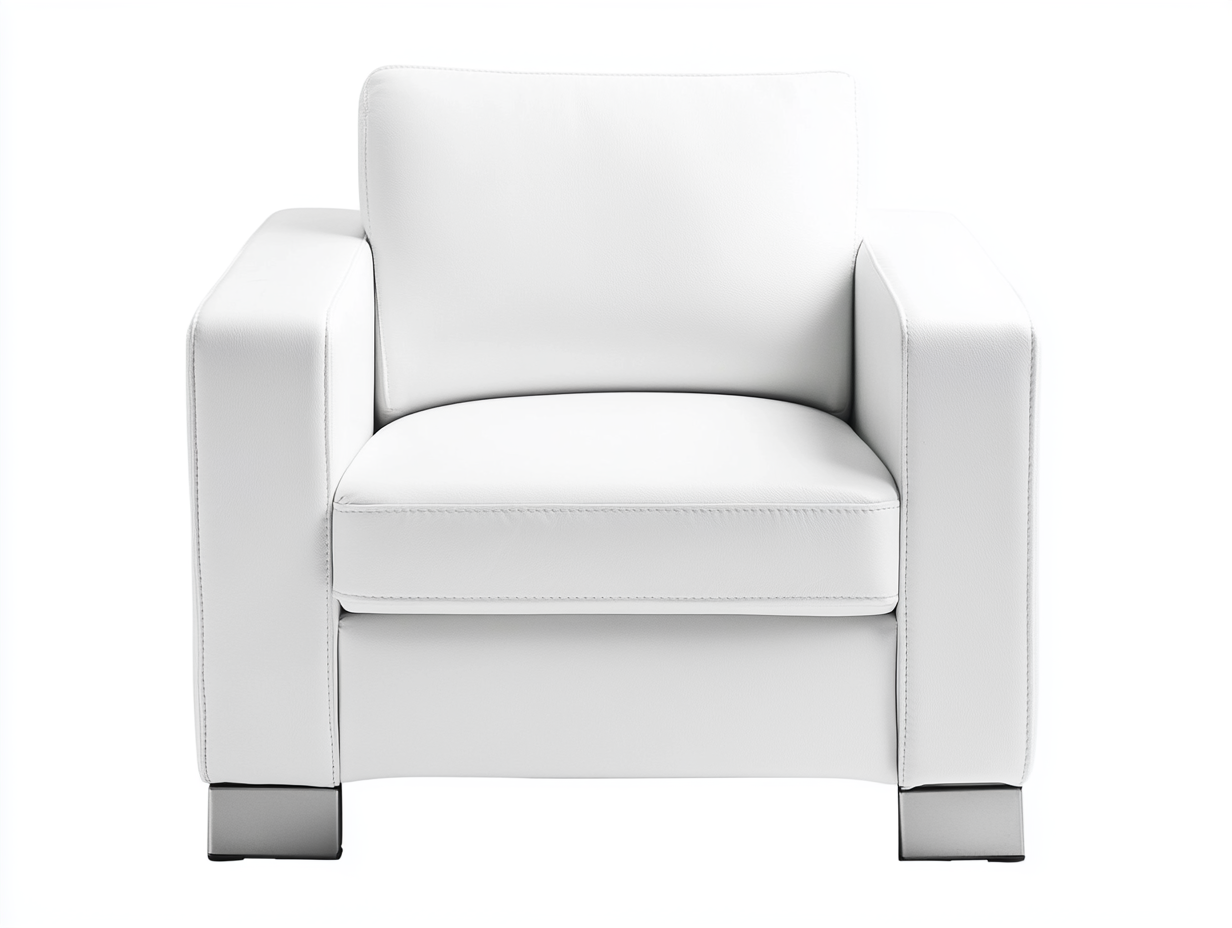 Sillón individual tapizado en piel sintética 95×85×80 cm – blanco – con patas metálicas modernas