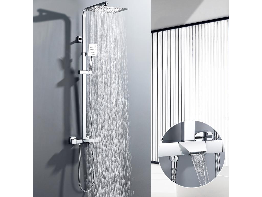 Columna de Ducha Cromada Sistema de Ducha Montaje en Pared Conjunto de Ducha con Cabezal de Ducha Ducha de Mano Grifo de Bañera