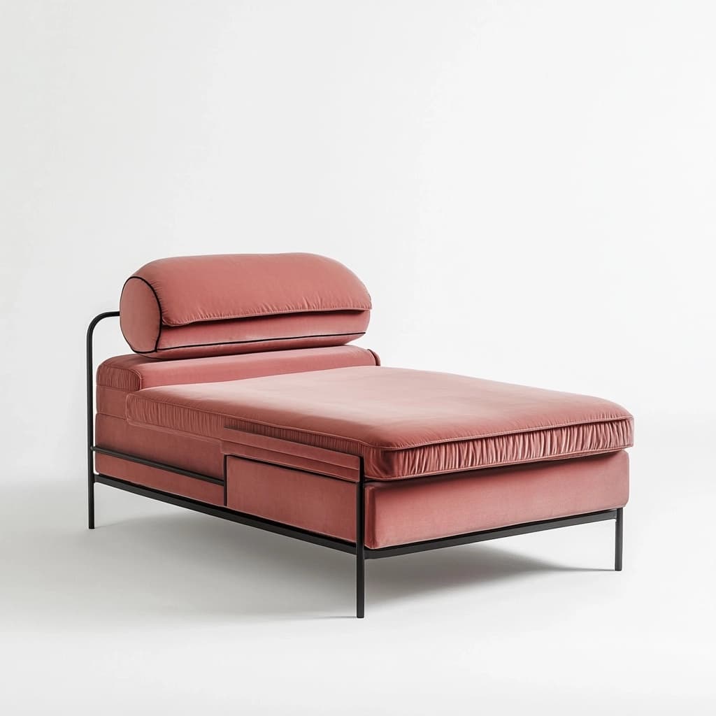 Sofá cama chaise longue estructura metálica tapizado textil 98x180 cm