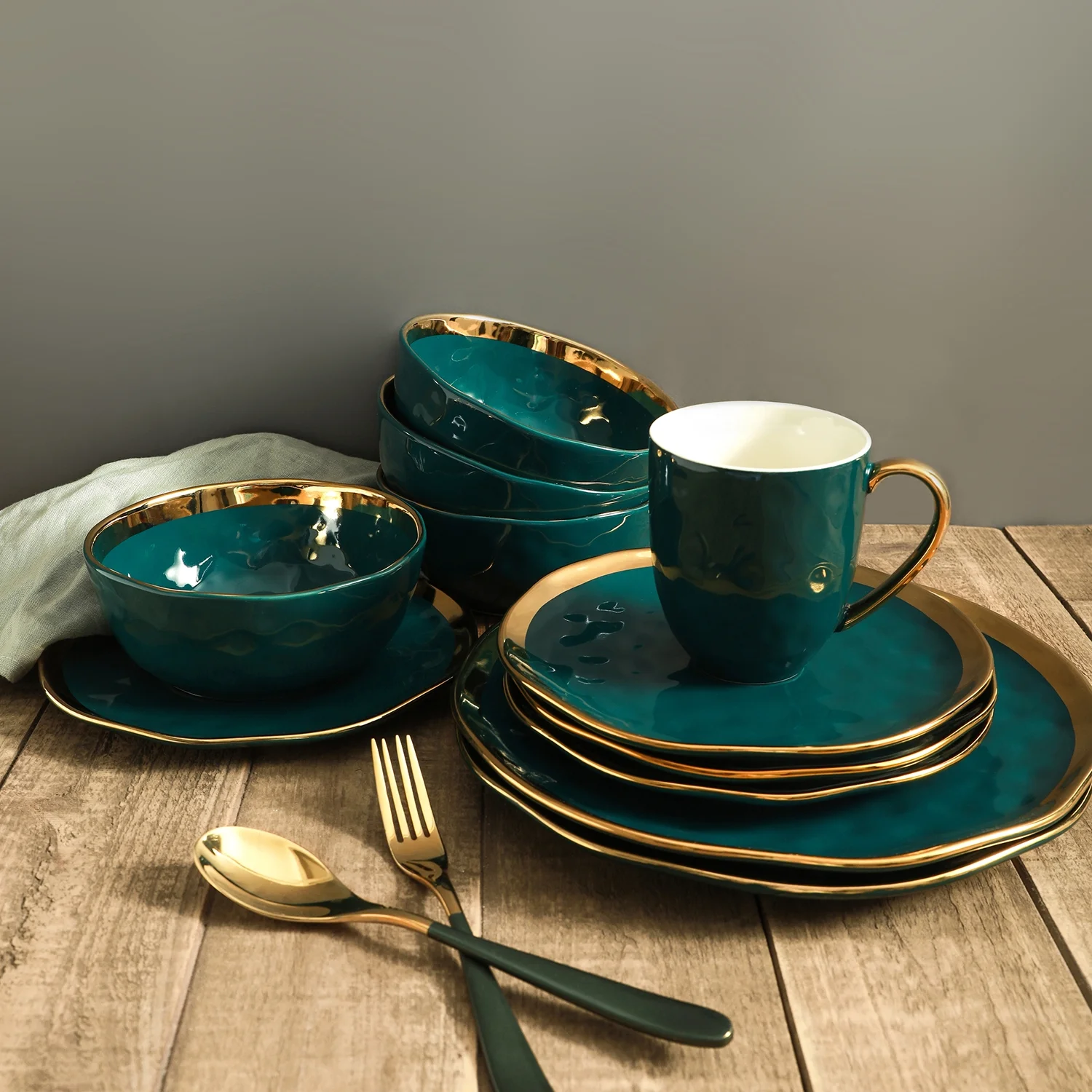 Stone Lain Florian 32-Piece Dinnerware Set Porcelain, Green - Image 5