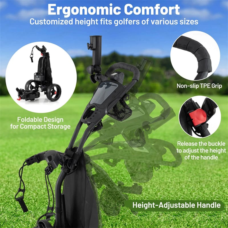 Eletriclife Foldable 3-Wheel Electric Golf Push Cart with Adjustable Handle & 9 Speed Settings
