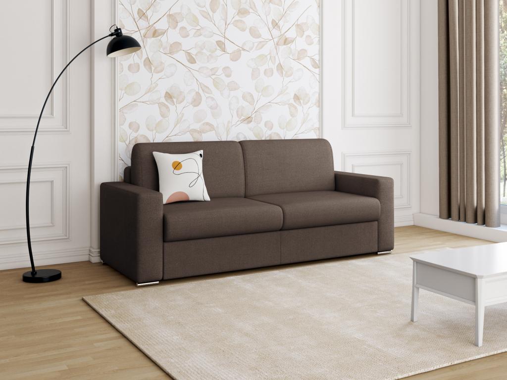 Sofá cama de 4 plazas de tela de apertura rápida CALITO - Marrón - Somier de láminas de 160 cm - Colchón 16 cm con espuma con memoria de forma