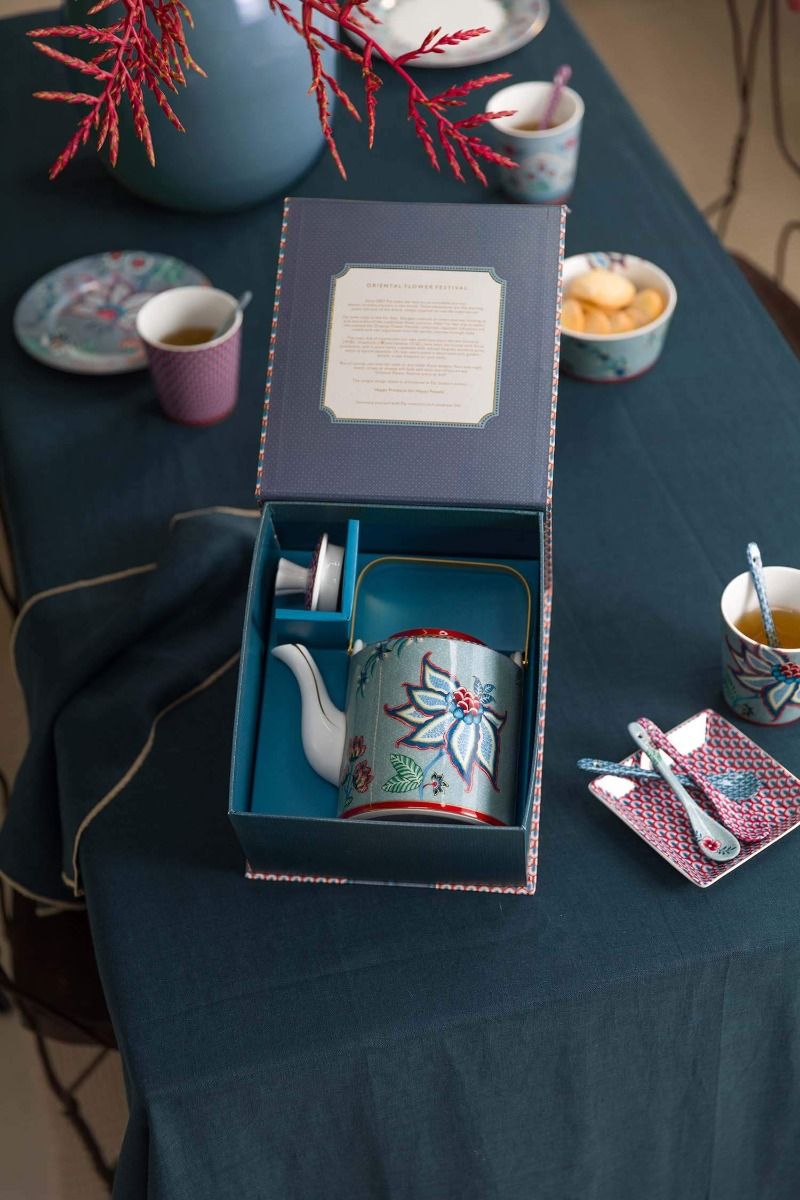 Giftset Teapot Oriental Flower Festival Blue