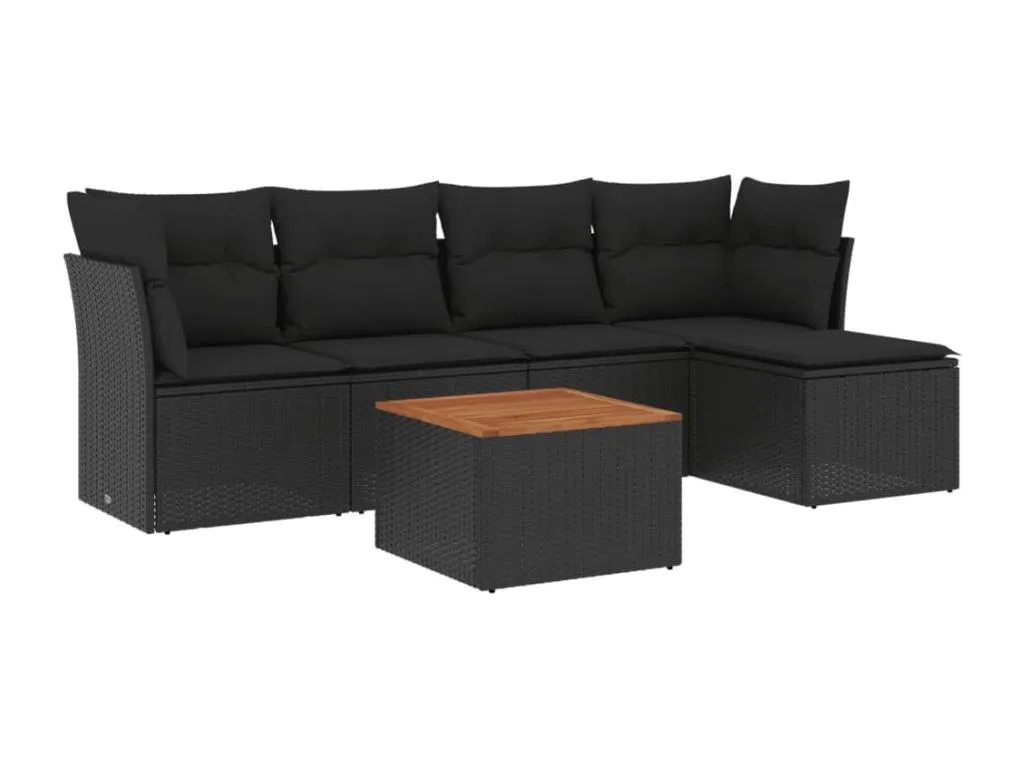 Set de sofás de jardín 6 piezas y cojines ratán sintético negro 47251radg