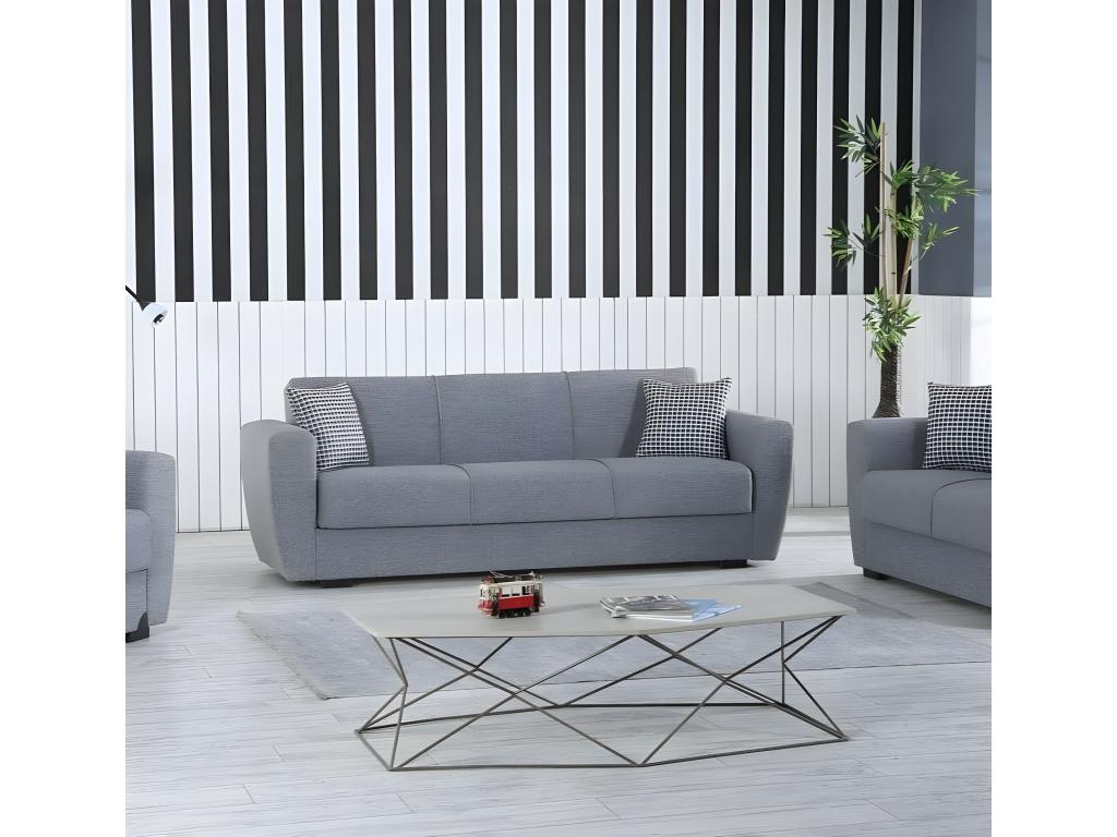 Sofá cama Escobar, Sofá cama contenedor lineal 3 plazas, Sofá de salón en tela acolchada con apertura clic-clac, 223x84xh80 cm, Gris