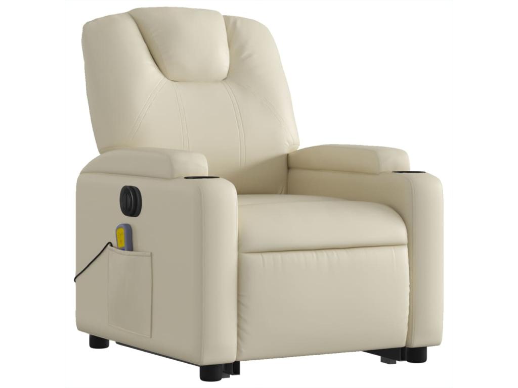 Sillón de masaje elevable eléctrico cuero sintético crema