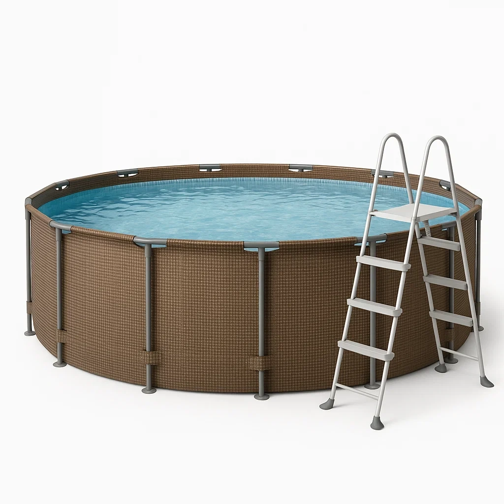 Piscina tubular redonda desmontable 358x98 cm Color marrón con filtro y escalera ufWPEfI278ru