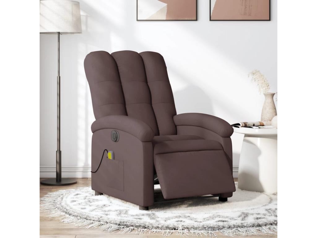 Sillón reclinable de masaje eléctrico tela marrón oscuro