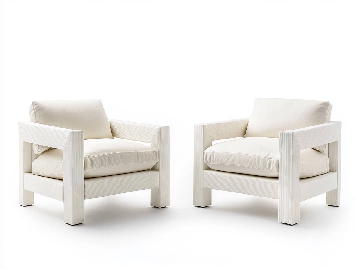 Set de 2 Sillones Modernos con Estructura de Madera y Cojines Blancos