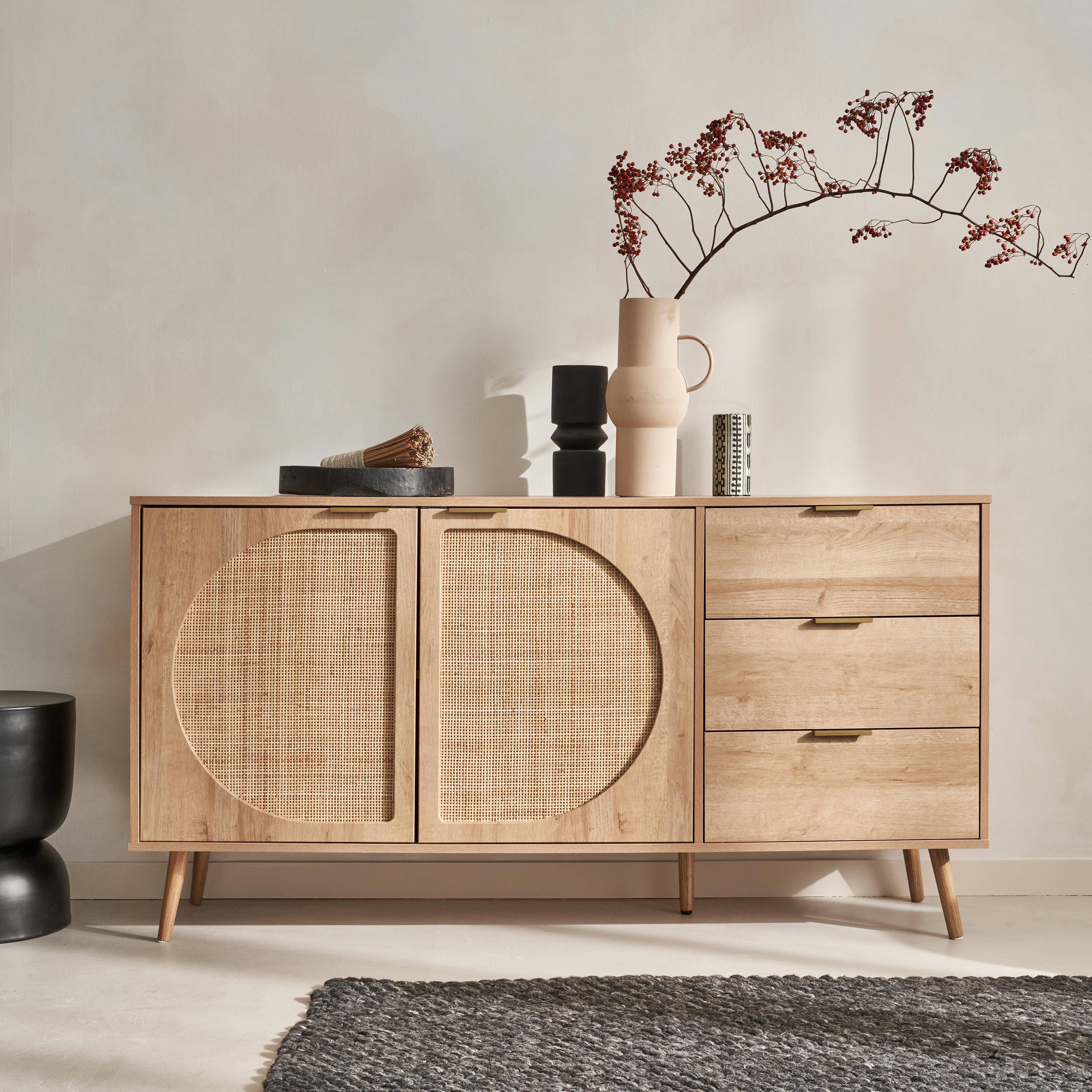 Eva - Aparador efecto madera de 2 puertas y 3 cajones, 150cm