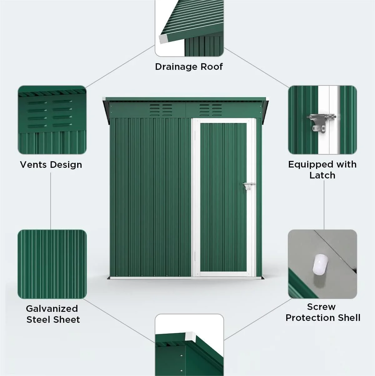 5' x 3' Outdoor Storage Shed, Metal Outdoor Storage Cabinet with Single Lockable Door, Waterproof Tool Shed,Gray - Image 23