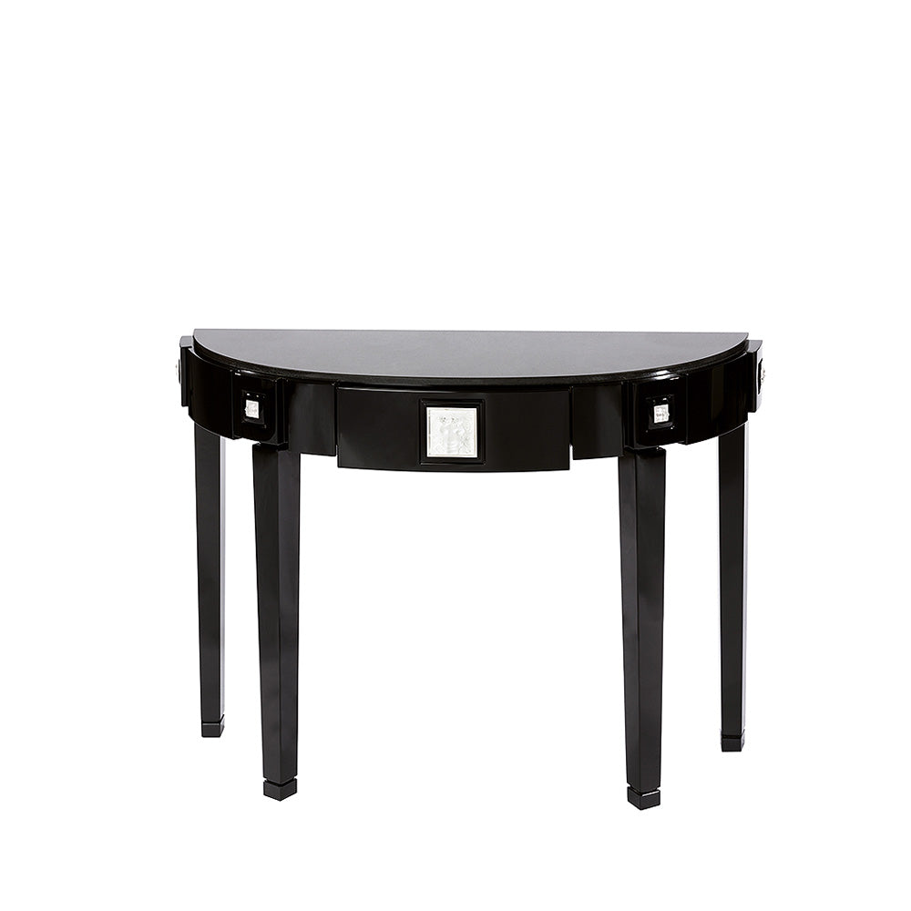 CONSOLE MASQUE DE FEMME - CRISTAL INCOLORE ET LAQUÉ NOIR AVEC PLATEAU EN GRANITE NOIR