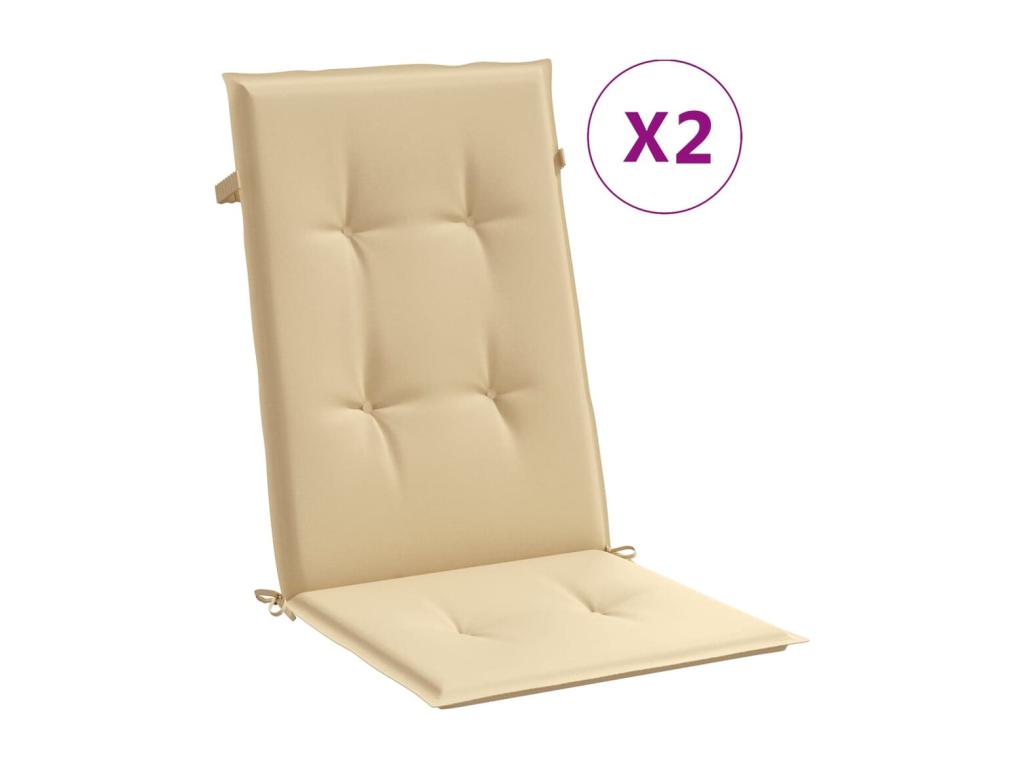 Cojines silla respaldo alto 2 uds tela beige melange 120x50x4cm