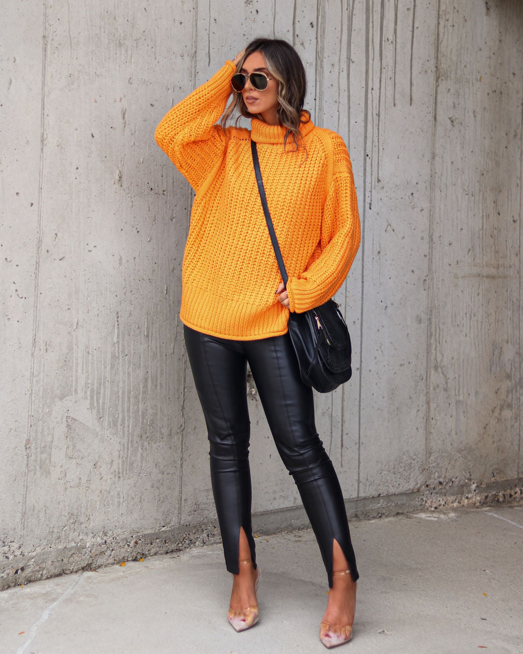 Connie Turtleneck Knit Sweater - Tangerine - Se7enfashion
