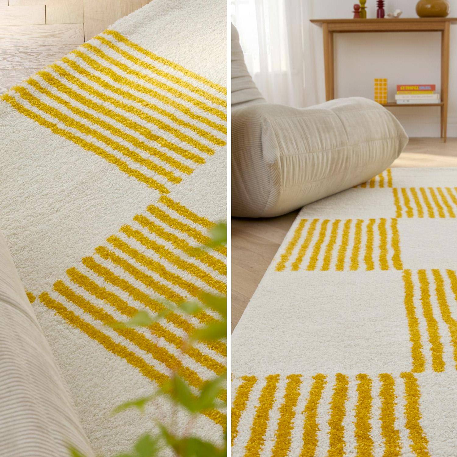 Fergew - Alfombra interior con motivo damero amarillo y blanco