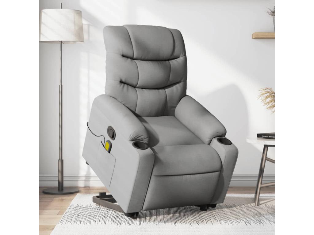 Sillón de masaje reclinable de pie de tela gris claro