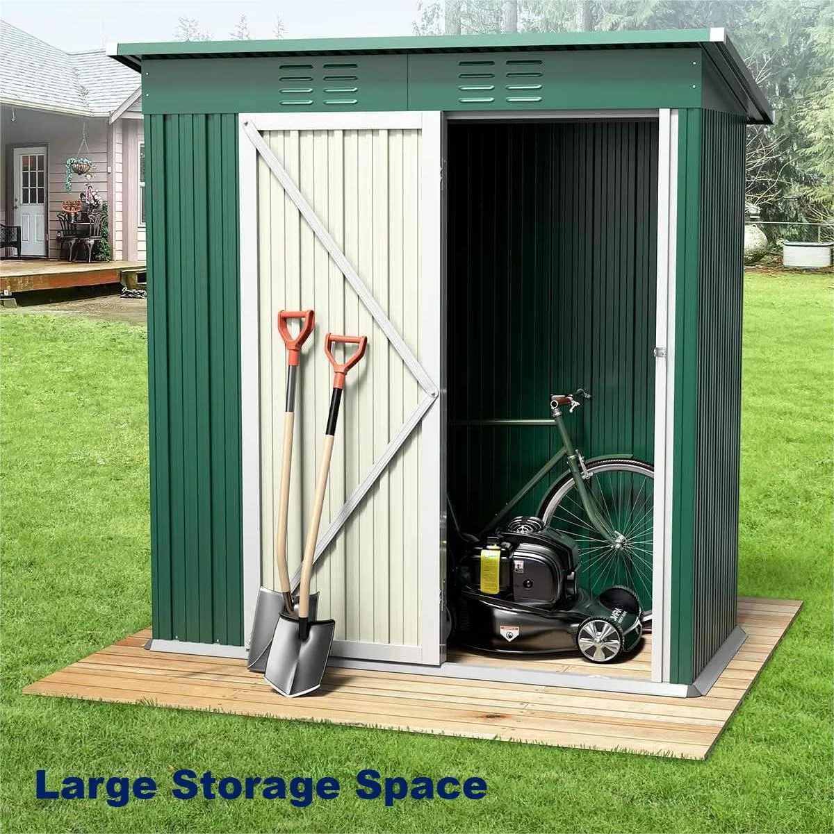 5' x 3' Outdoor Storage Shed, Metal Outdoor Storage Cabinet with Single Lockable Door, Waterproof Tool Shed,Gray - Image 20