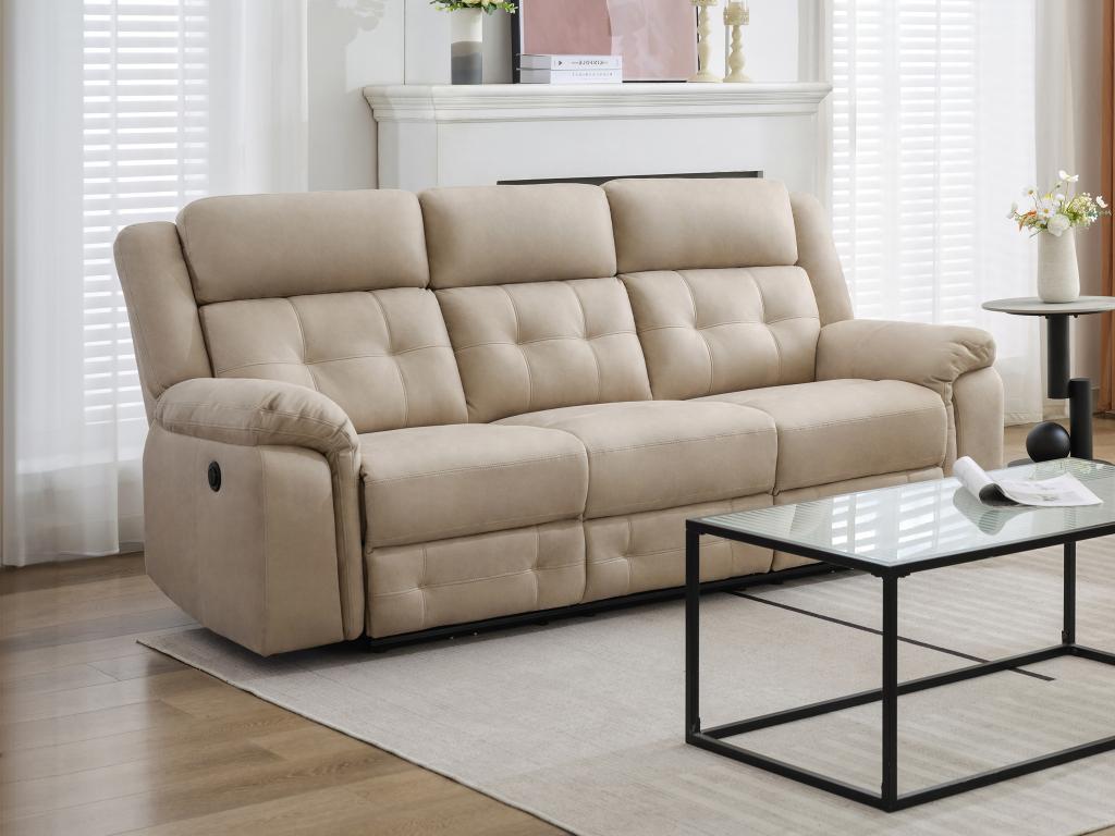 Sofá 3 plazas relax eléctrico de microfibra beige