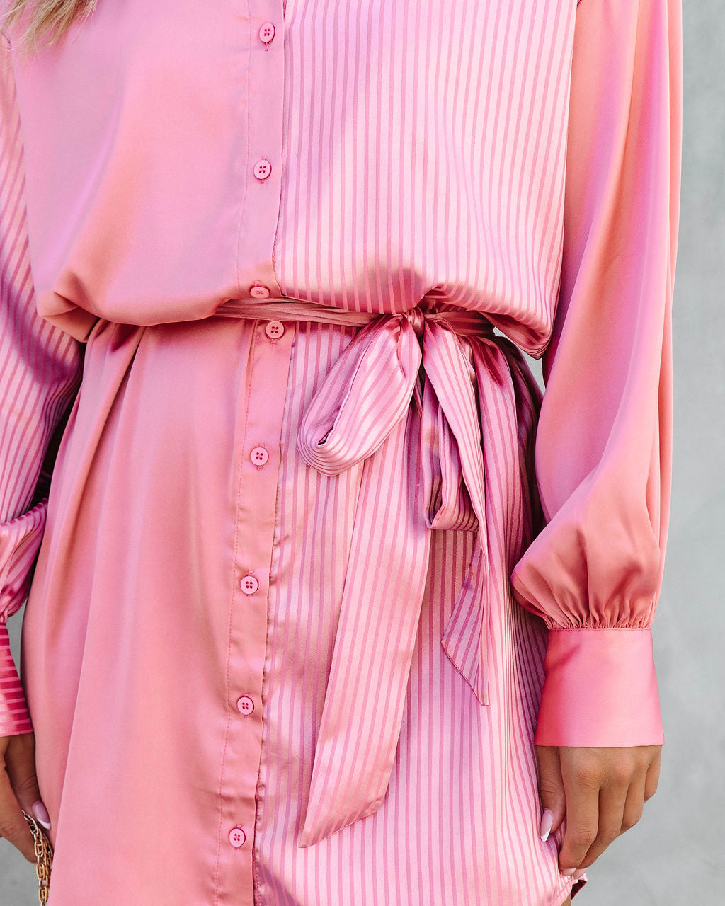 Effortless Yet Tasteful Satin Button Down Shirt Dress - Pink - Se7enfashion