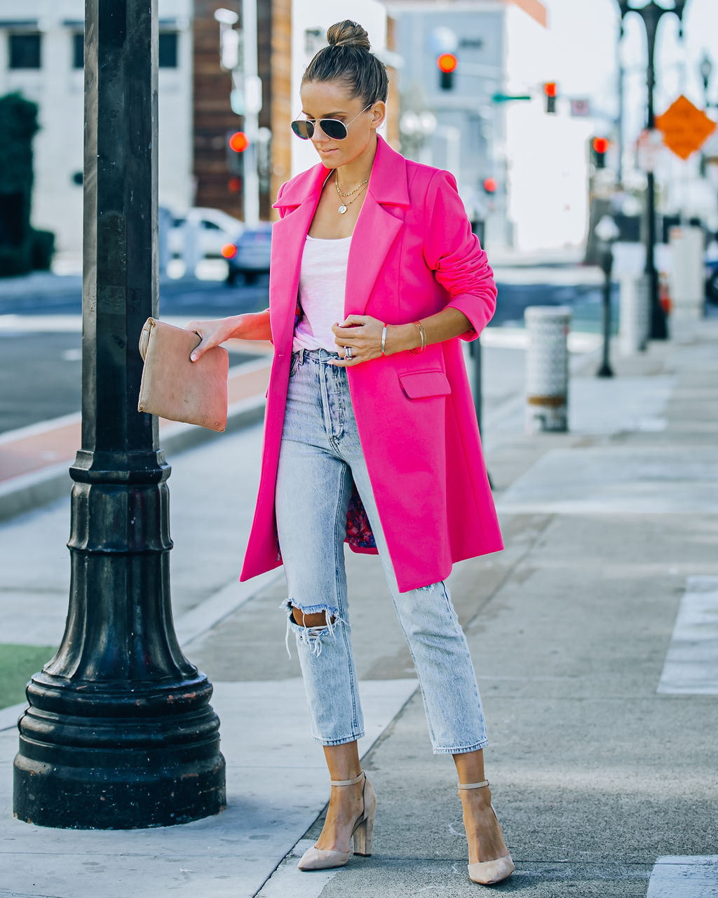 Frisco Pocketed Coat - Hot Pink - Se7enfashion