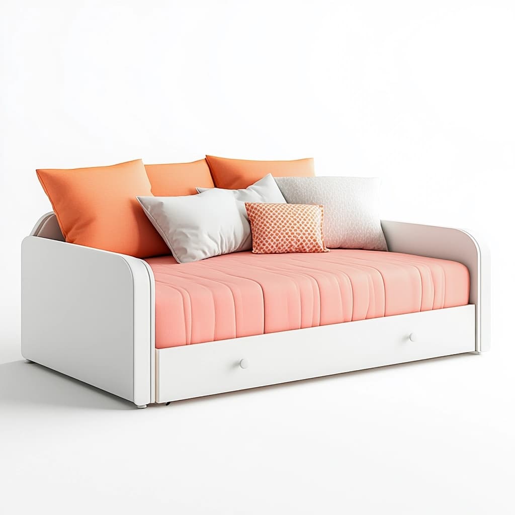 Sofá cama rectangular muebles casa 200x90x95 cm madera contrachapada/polialgodón blanco/naranja