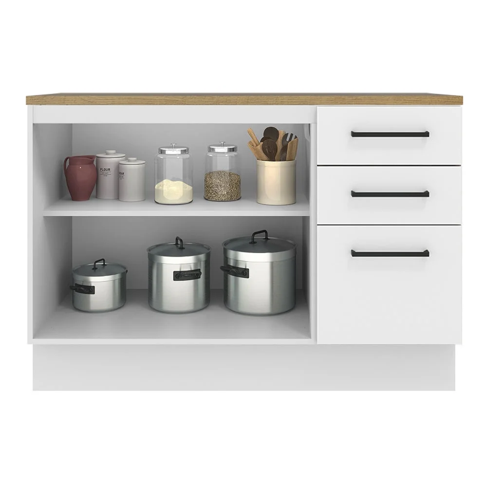 Madesa Hazel Kitchen Storage Buffet Base Cabinet with Adjustable Feet 47 Inch Engineered Wood Slab Doors Painted Finish Floor Mount Removable Plinth - White - Image 3