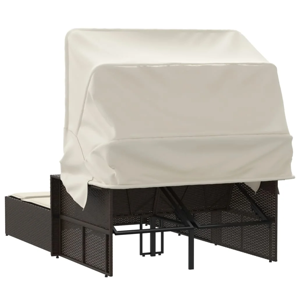 vidaXL Powder Coated Steel Removable Canopy and Cushions Double Sun Lounger, Beige - Image 22