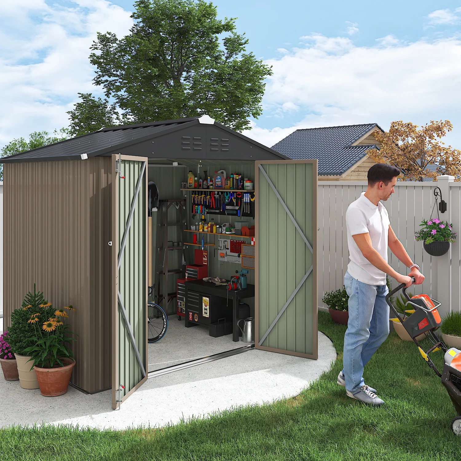 LACOO 4' x 6' Outdoor Storage Metal Shed for Tool Storage, Outdoor House for Backyard & Garden,Brown - Image 28