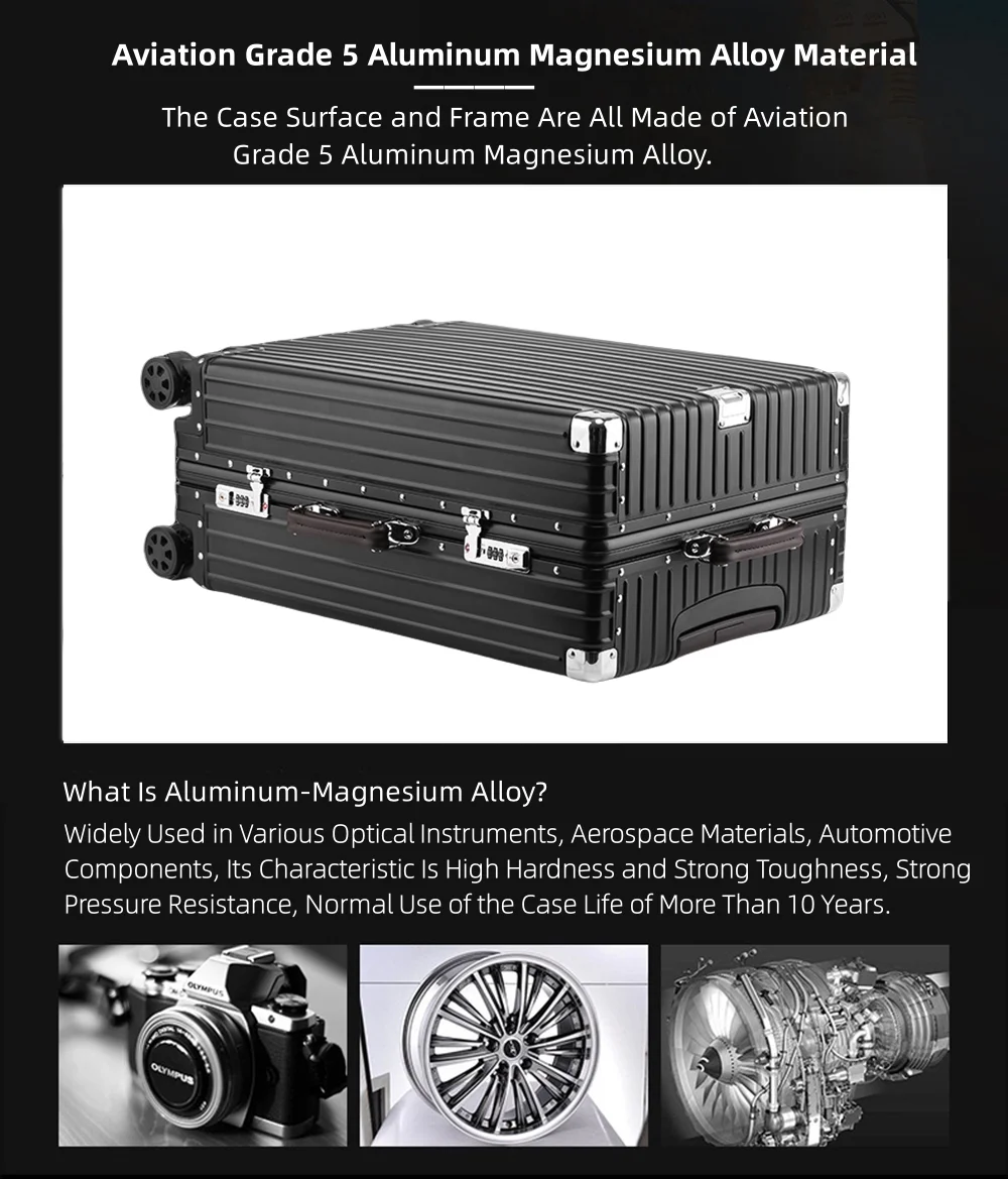 All Aluminum Magnesium Carry on Luggage Airline Approved, Hardside Carry on Suitcase with TSA Lock, Zipperless Luggage Checked Luggage Metal Rolling Luggage for Travel, Business - Image 13