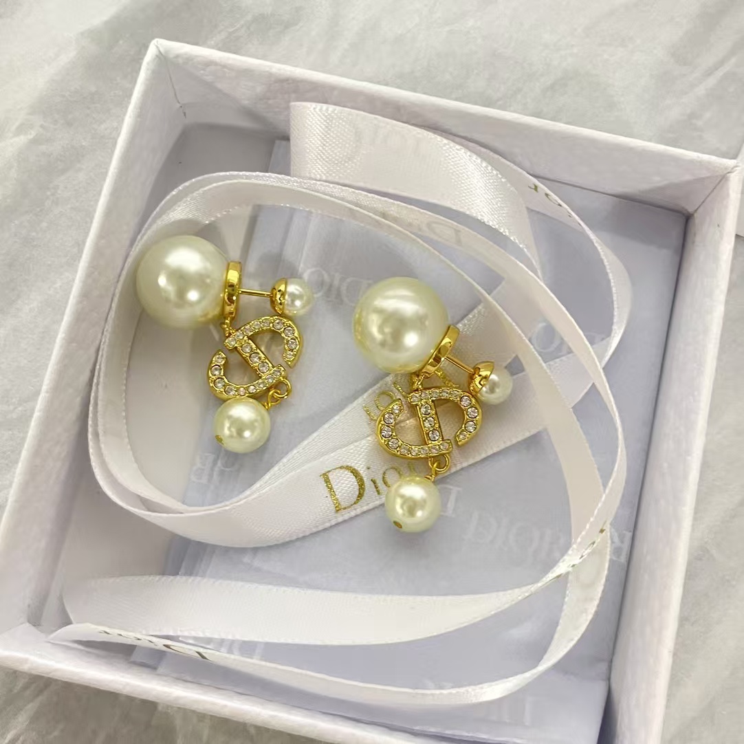 Dior Diamond CD Pearl Drop Earrings - Original Replica Club