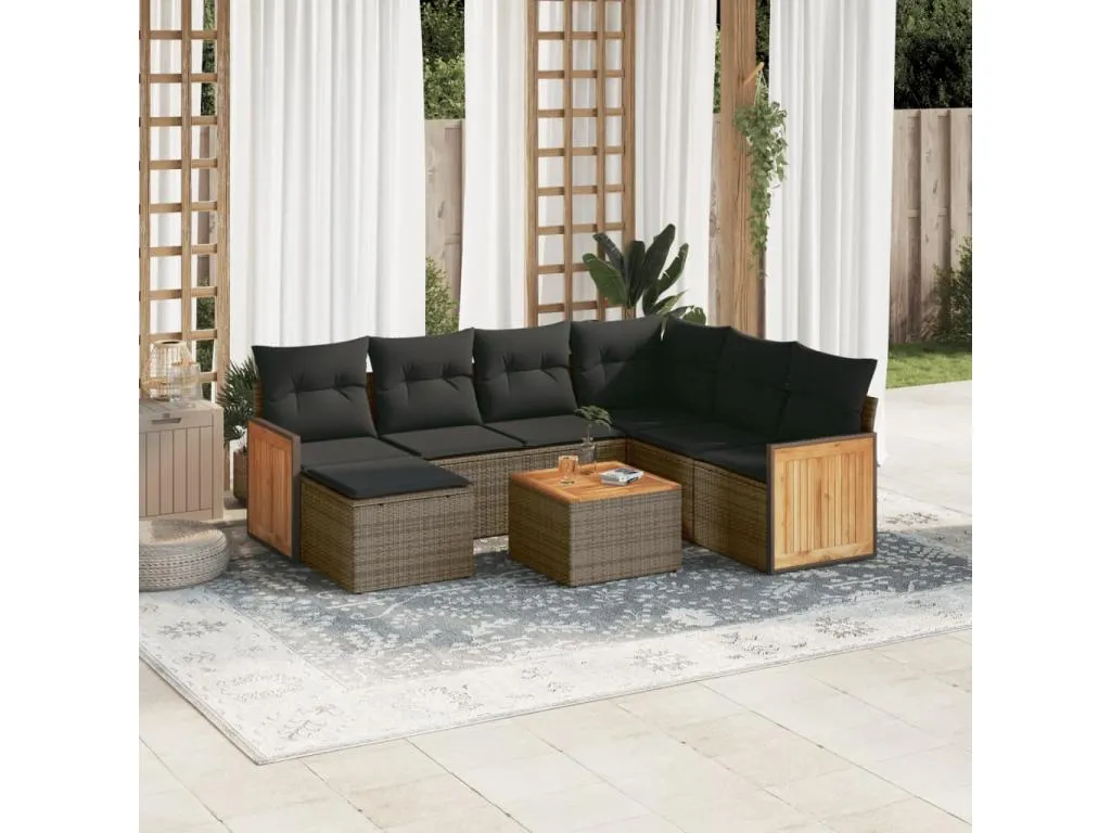 Set de sofás de jardín 8 pzas y cojines ratán sintético gris PCEL52840