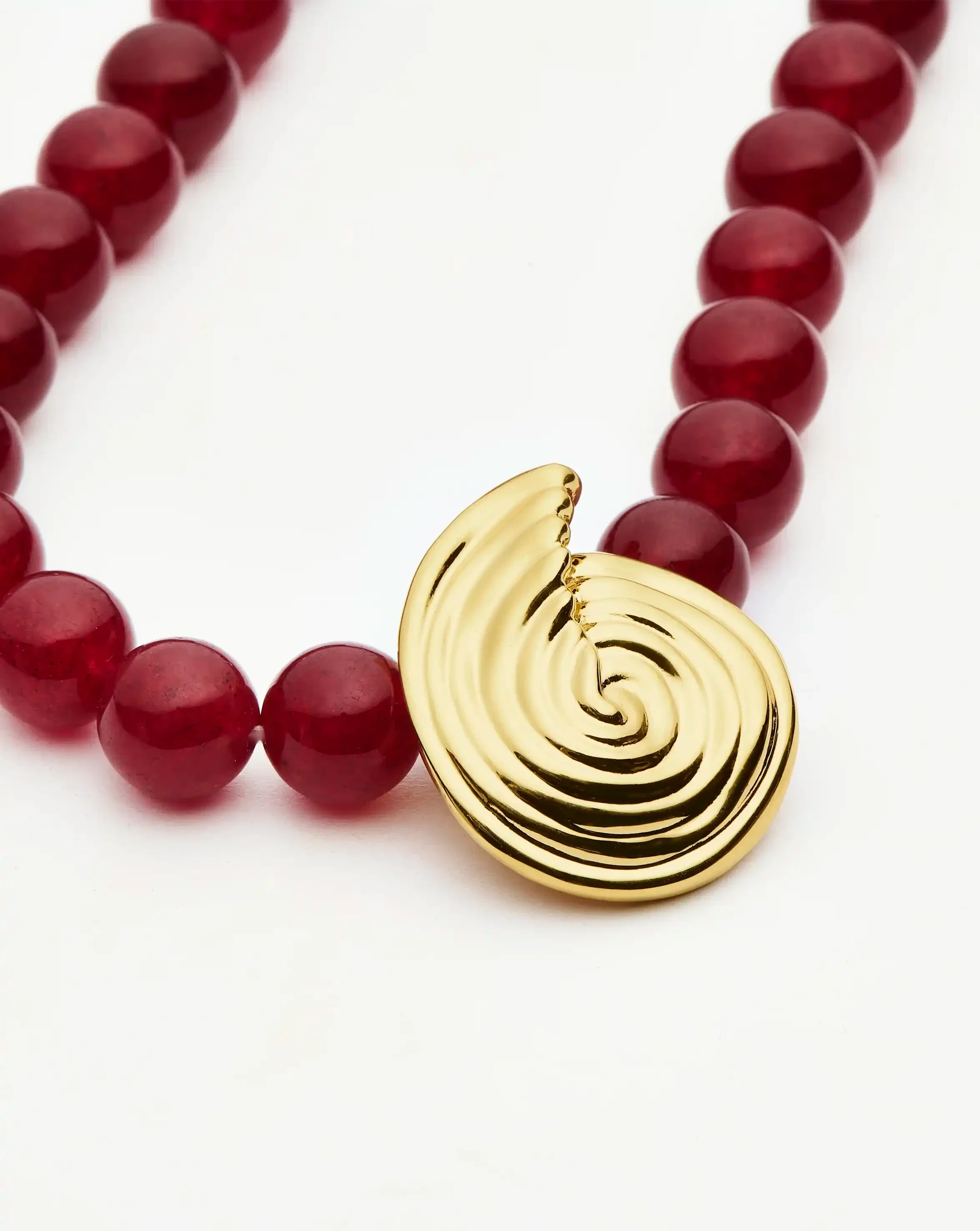 Spiral Gemstone Beaded Pendant Necklace | 18ct Gold Plated/Dark Cherry Crystal Quartz
