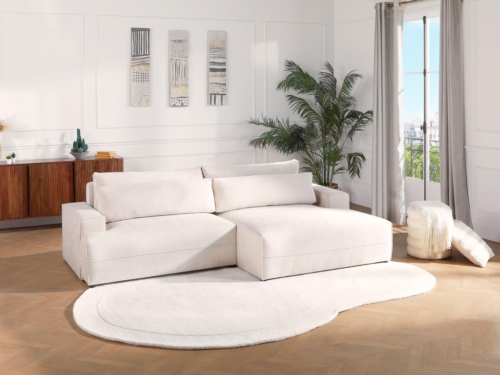 Sofá rinconera derecho de tela texturizada beige