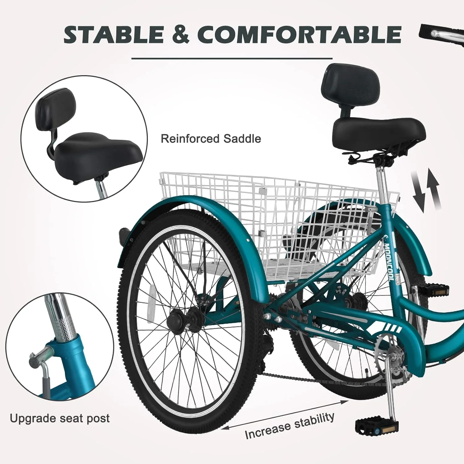 FICISOG 7 Speed Adult Tricycle for Women, 20/24/26 Inch Adult Trike with Basket, 3 Wheel Bikes for Adults Seniors, Cruise Trike for Shopping Picnic - Image 69