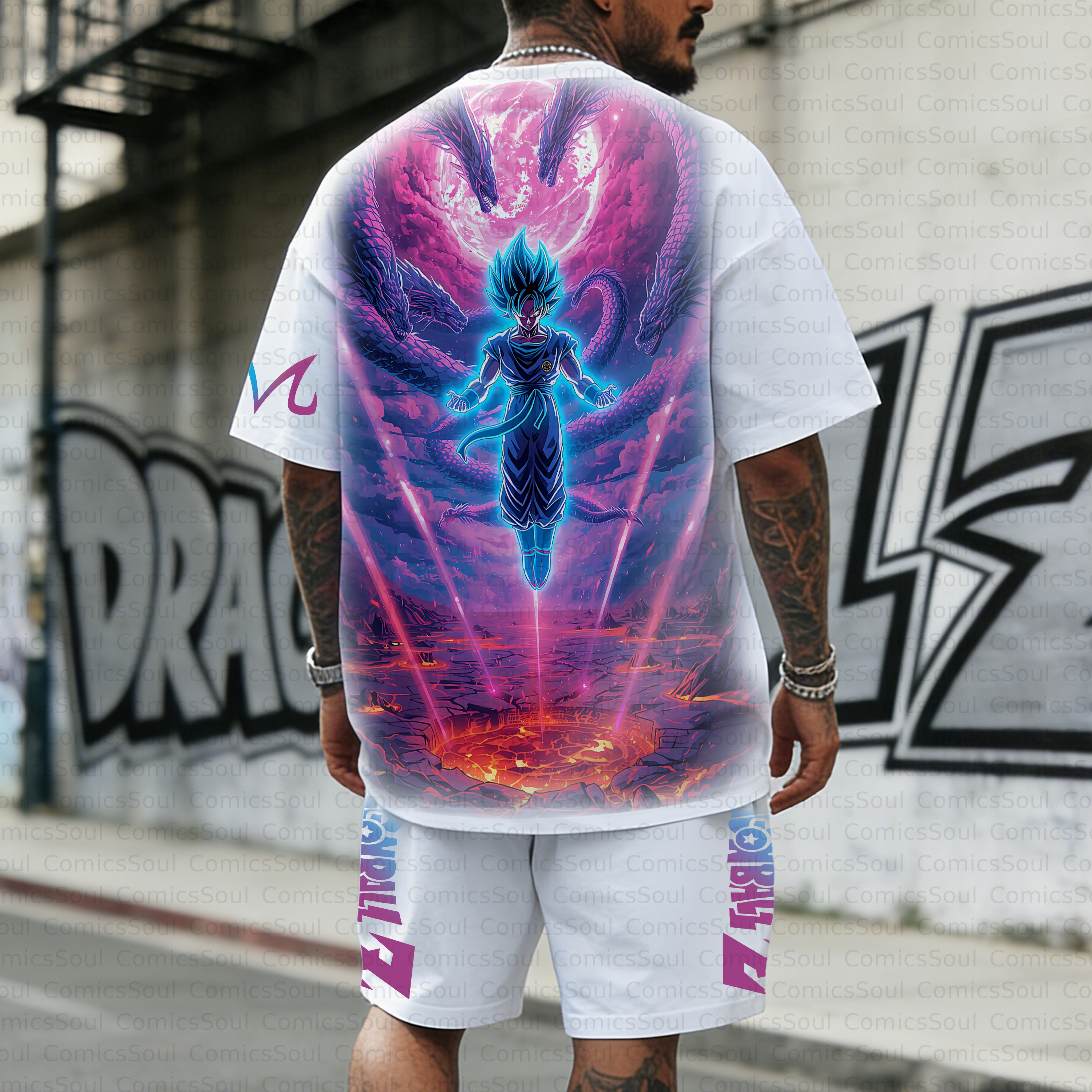 Unisex Anime Inspired Vintage T-shirt& Shorts 2 Pieces Set