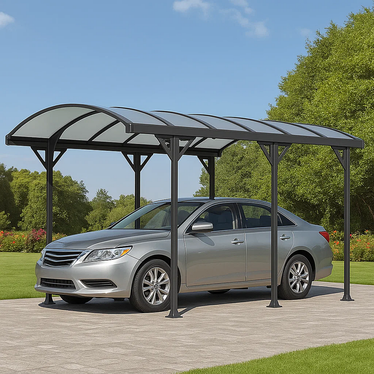 Cochera de aluminio con techo arqueado - 15m² - 5.05 x 3 x 2.3 m
