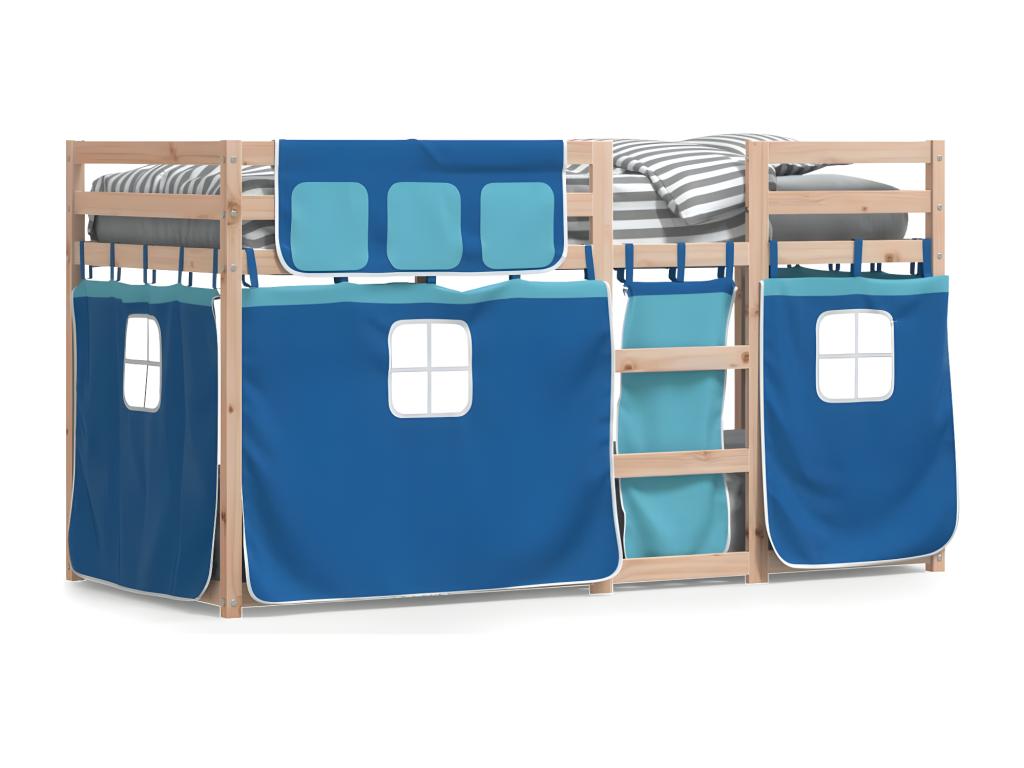 Litera con cortinas madera maciza de pino azul 80x200 cm