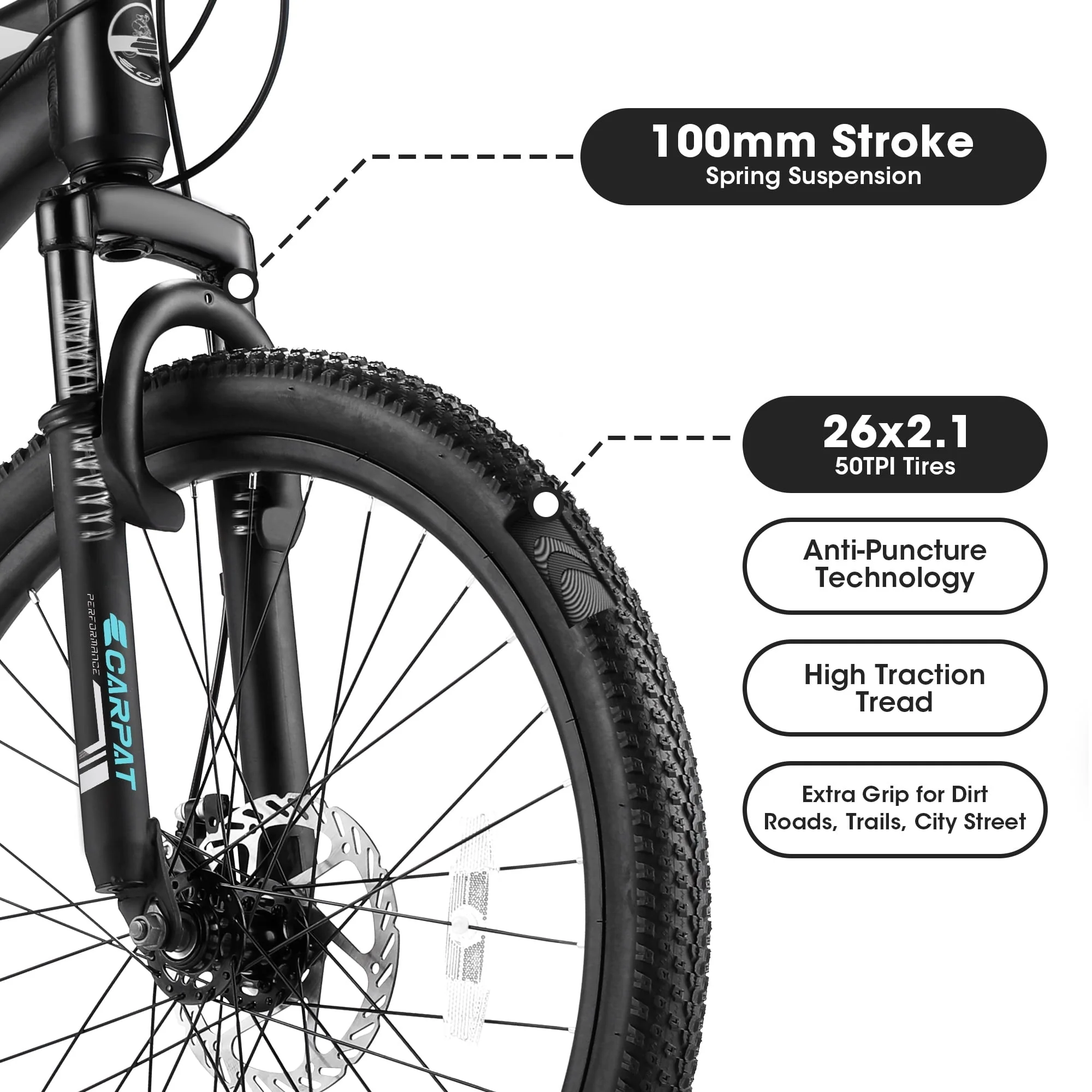 26" Mountain Bike, Aluminum Mountain Bike for Adult with Disc Brakes & Suspension - Image 5
