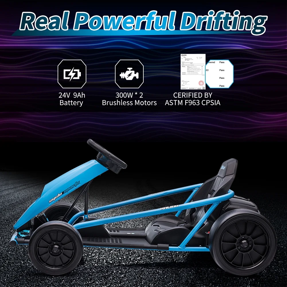 Kojooin Go Kart for Kids,24V Battery 300WX2 Motors Pedal On Foot Go Cart,8MPH High Speed Drifting Car with Slow Start Function,Rose red - Image 20