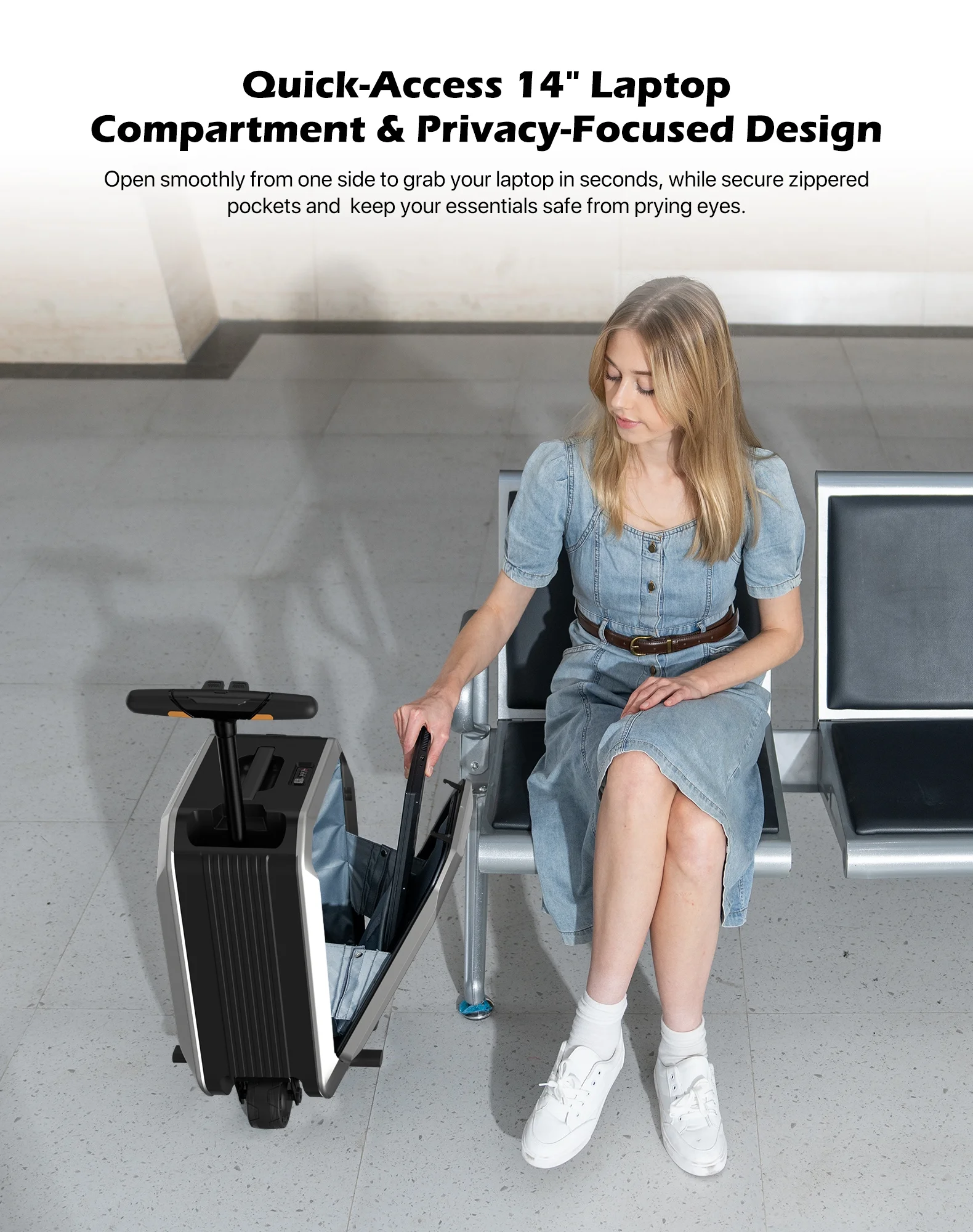 L2-S Smart Rideable Luggage, Foldable Electric Scooter Suitcase, 6.2 mph Max Speed, 6.2-Mile Range, Lightweight Portable Design for Travel & Commute - Image 8