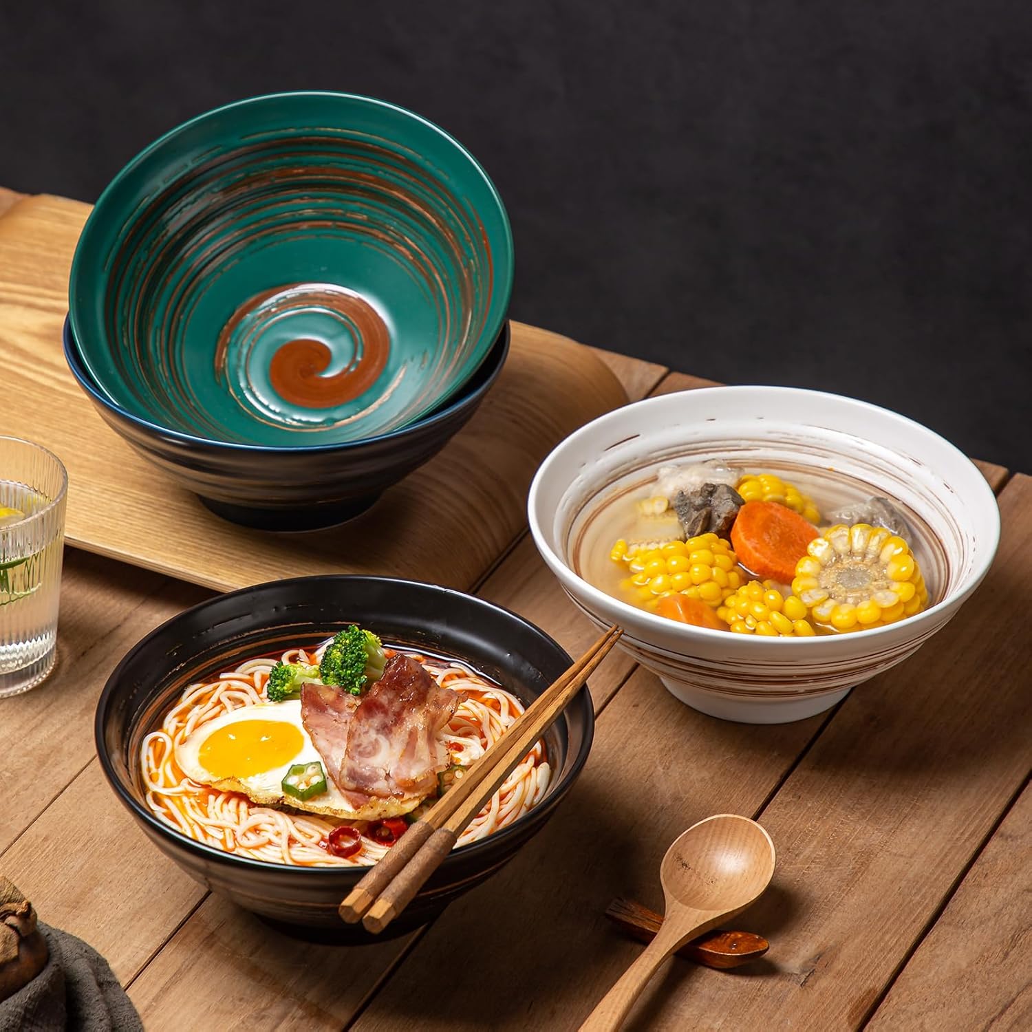 YUN TAO Ceramic Ramen Bowls Set of 4, 35 oz Large Japanese Style Serving Bowls for Salad,Udon, Soba, Pho,Pasta, Asian Soup Noodle (Multicolor - Set of 4)