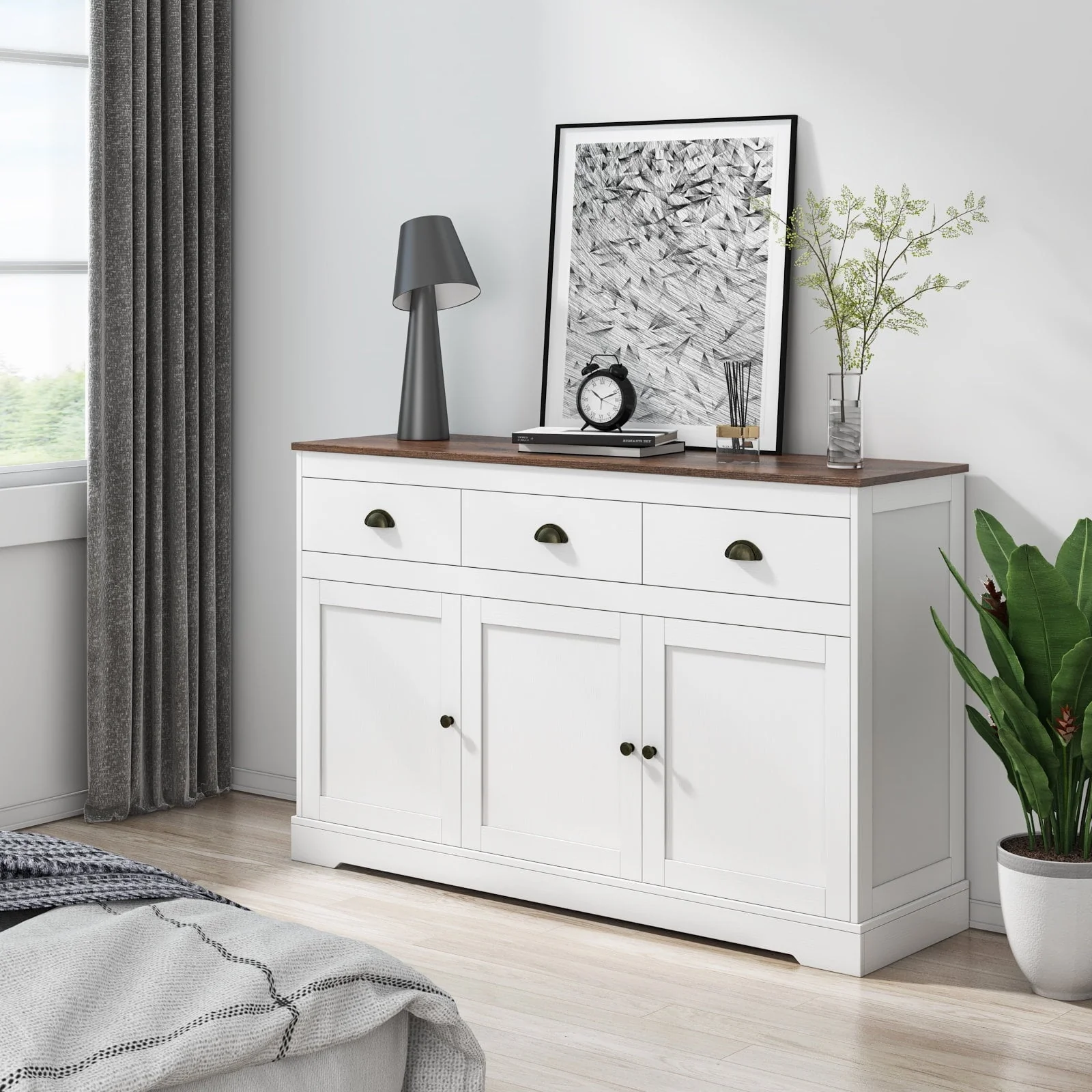 Homfa Sideboard Storage Cabinet with 3 Drawers & 3 Doors, 53.54'' Wide Buffet Cabinet for Dining Room, White - Image 5